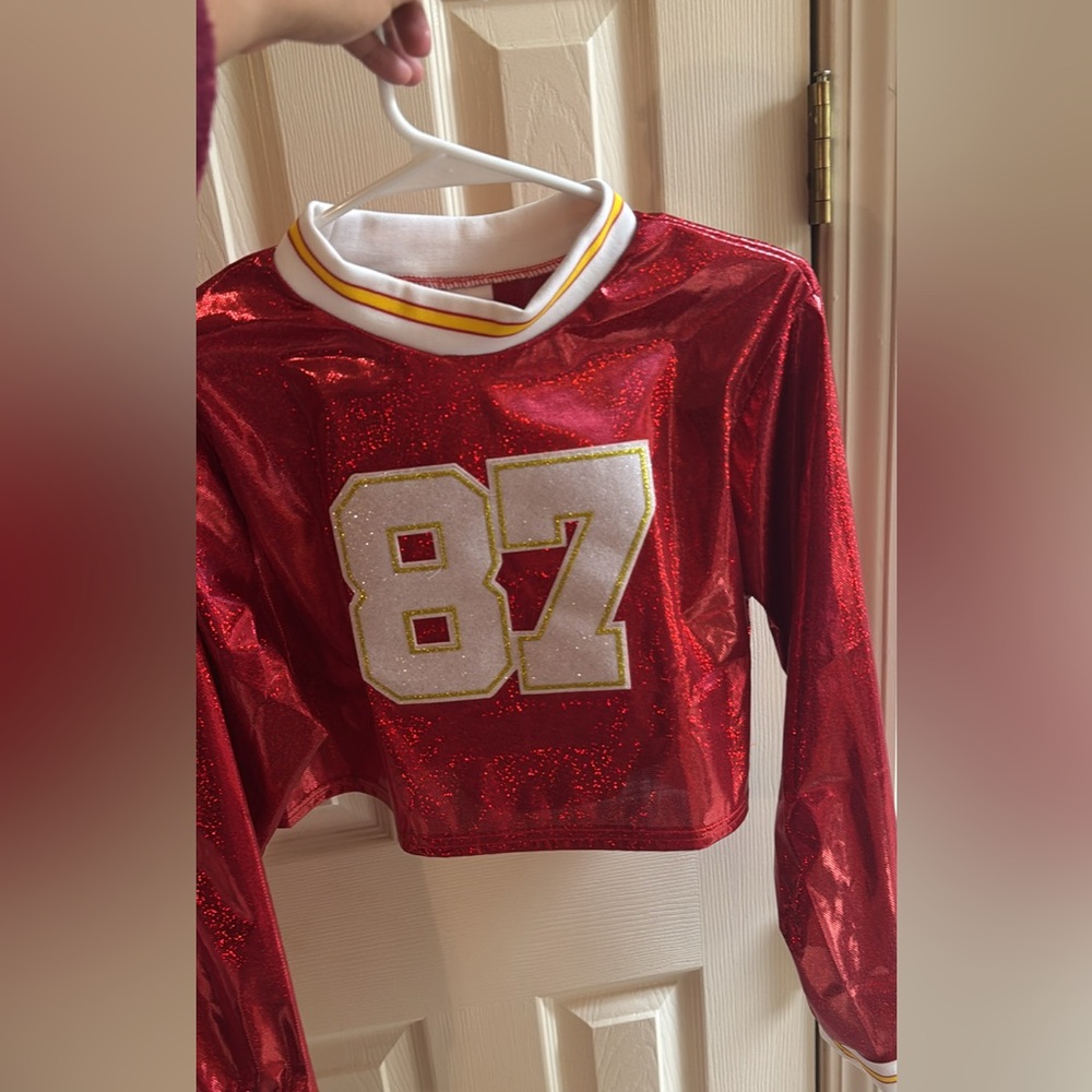 Red Glitter Kids Shirt with Kelce 87